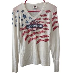 Harley-Davidson Women's T-Shirt Medium Outer Banks‎ North Carolina American Flag